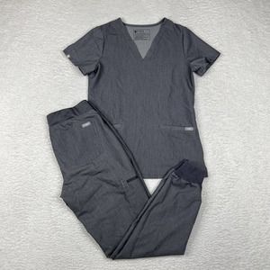 FIGS Scrub Set Womens XS Gray Top And Pants Joggers Medical Three Pocket Top